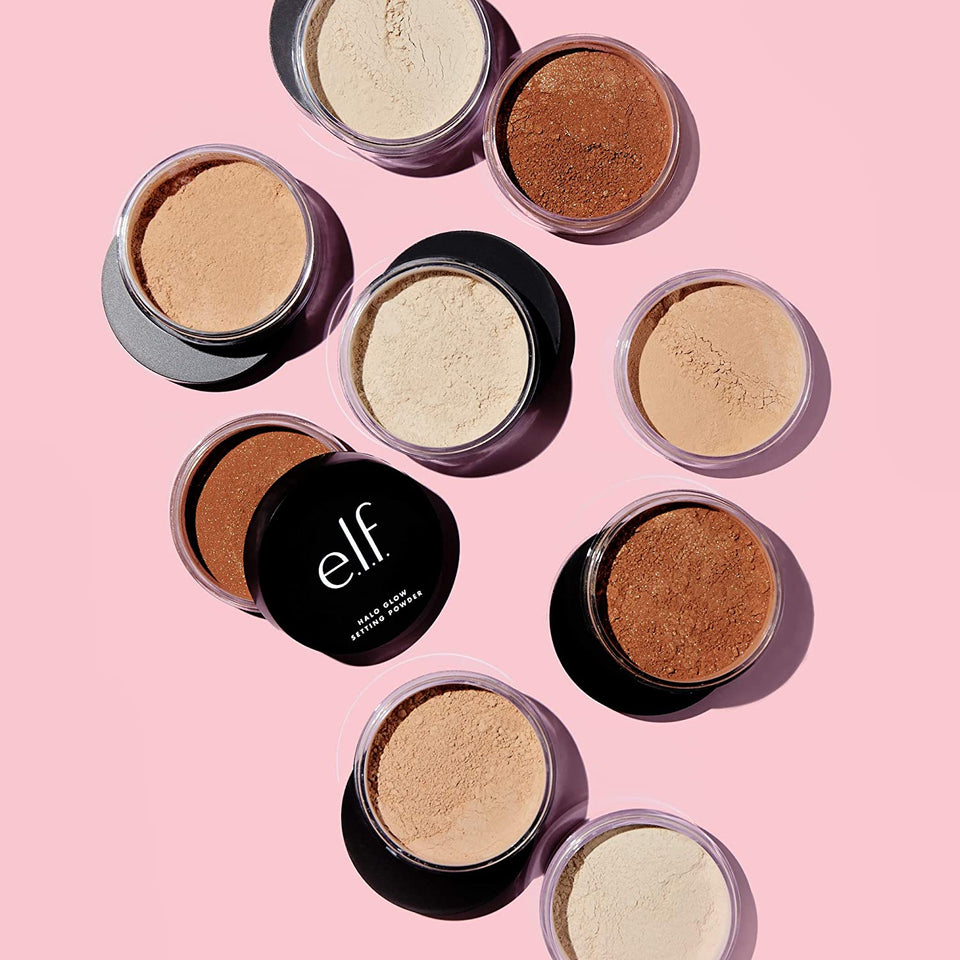 e.l.f. Halo Glow Setting Powder, Silky, Weightless, Blurring, Smooths, Minimizes Pores and Fine Lines, Creates Soft Focus Effect, Deep, Semi-Matte Finish, 0.24 Oz