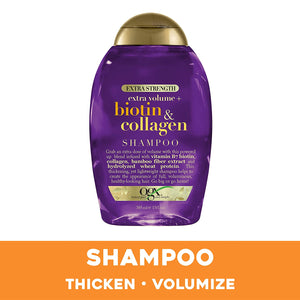 OGX Thick & Full + Biotin & Collagen Extra Strength Volumizing Shampoo with Vitamin B7 & Hydrolyzed Wheat Protein for Fine Hair. Sulfate-Free Surfactants for Thicker, Fuller Hair, 13 Fl Oz