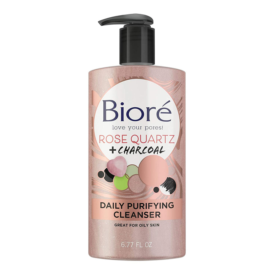 Bioré Rose Quartz + Charcoal Daily Face Wash, Oil Free Facial Cleanser Energizes Skin, Dermatologist Tested and Cruelty Free, 6.77 Ounces