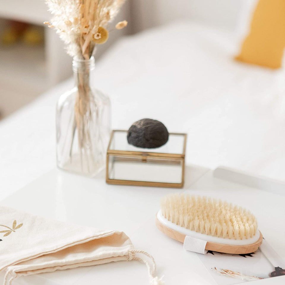 Dry Brushing Body Brush. Medium Soft Dry Brush for Cellulite and Lymphatic. For Beginners. Exfoliating Skin Brush and Free Konjac Sponge, for a Softer, Glowing Skin…