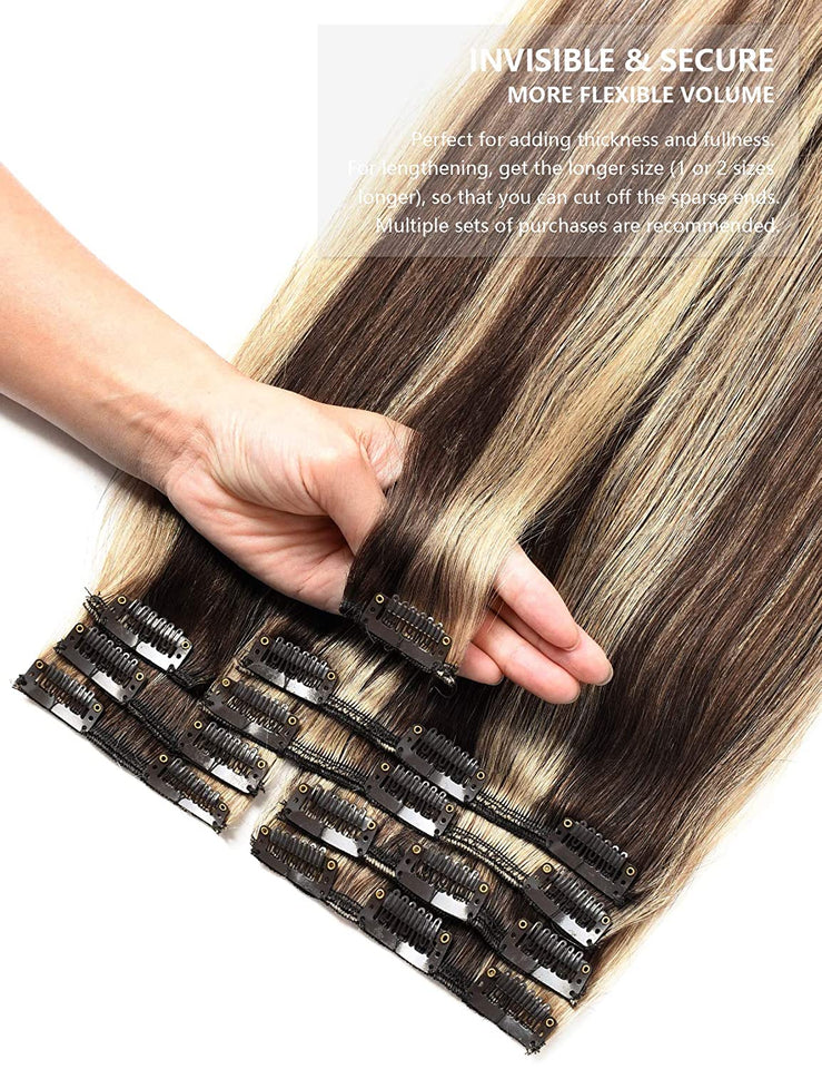 ROSEBUD Clip in Hair Extensions REMY Human Hair 8Pcs 18 Clips 70g/Set 20 Inch