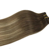 GOO GOO Hair Extensions Clip in Human Hair Remy Walnut Brown to Ash Brown and Bleach Blonde Clip in Human Hair Extensions 7pcs 120g 18 Inch Natural Real Hair Extensions