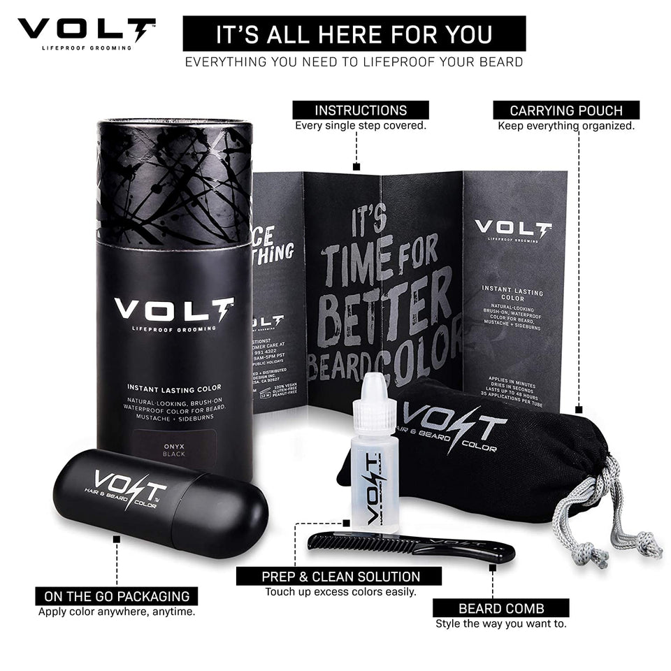 VOLT Grooming Instant Beard Color - Waterproof Quick Drying Brush on Color for Beards and Mustaches, Ash (Gray/Brown)
