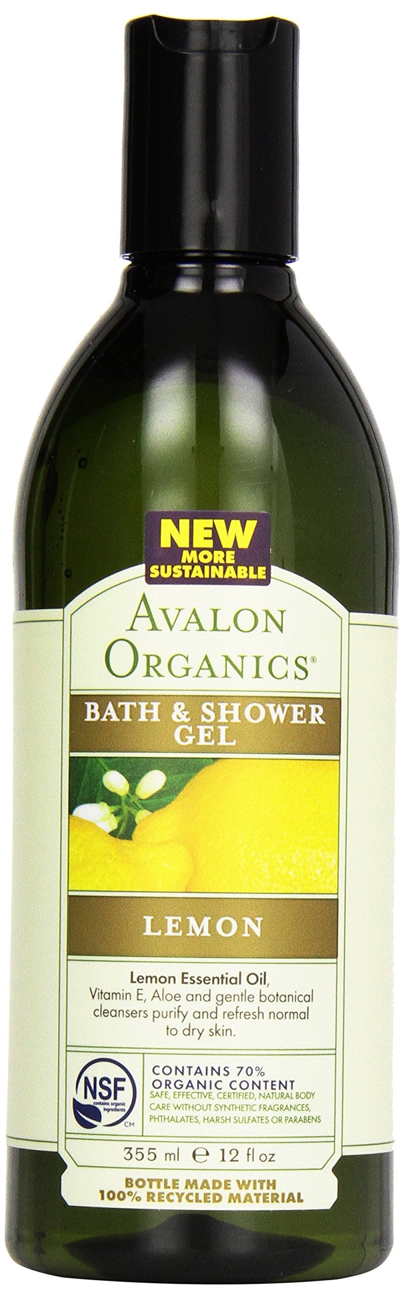 Avalon Organic Botanicals, Bath & Shower Gel, Lemon, 12 oz