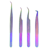 M LASH Set Of 4 Diamond Grip Eyelash Extensions Tweezers - Japanese Steel Lash Supply (Multi-Color)
