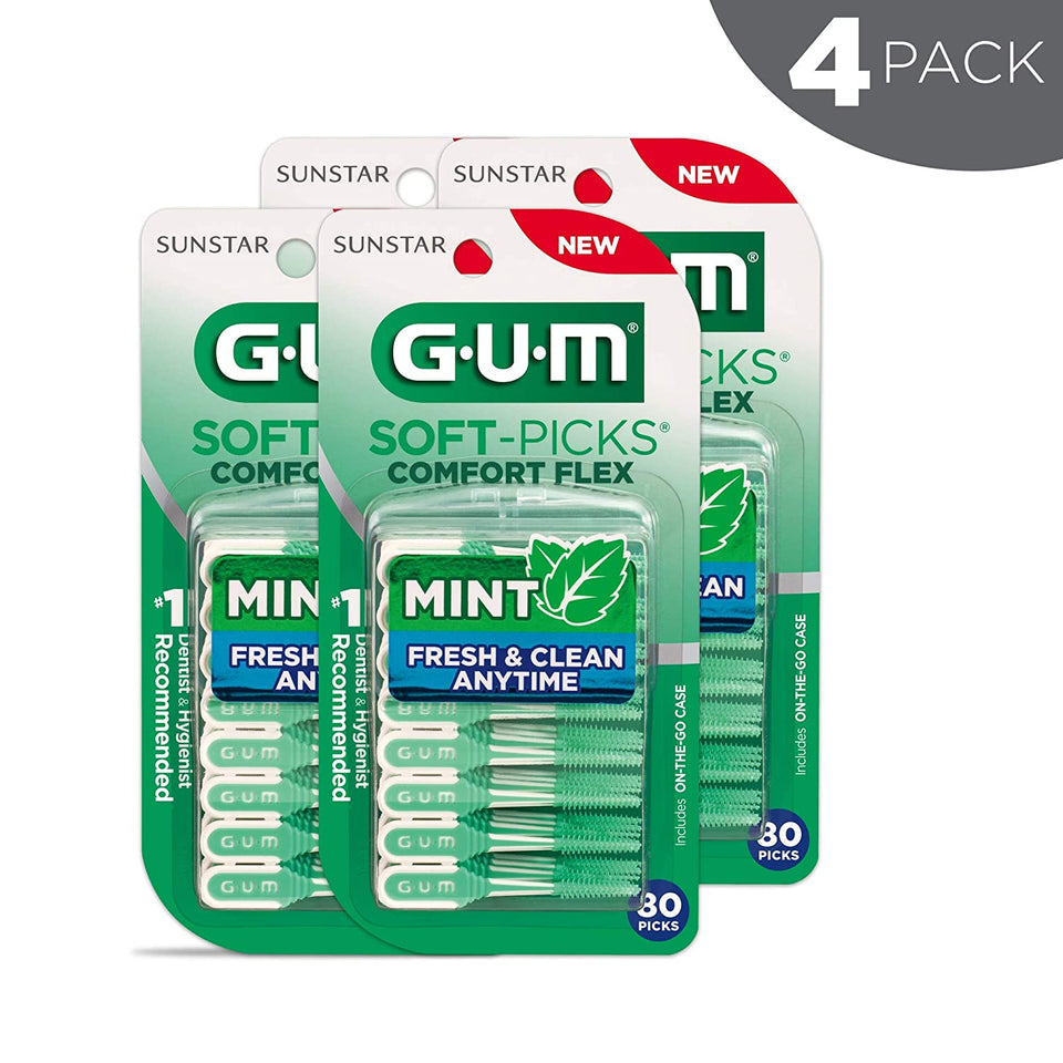 GUM - 6705RW Soft-Picks Comfort Flex Mint Dental Picks, New Invigorating Mint Flavor, 80 Count (Pack of 4)