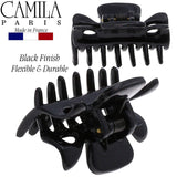 Camila Paris CP3027 French Hair Clip for Women, 1.5 inch Set of 2 Black Girls Hair Claw Clips Jaw Fashion Durable Styling Hair Accessories for Women, Strong Hold No Slip Grip, Made in France