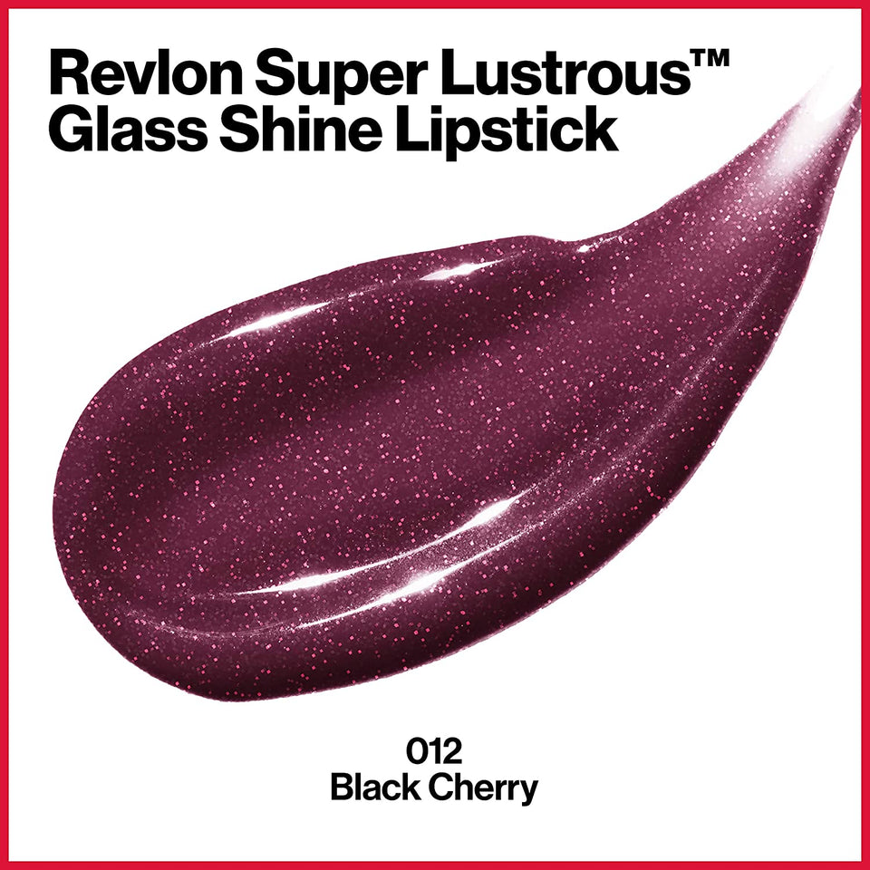 Revlon Super Lustrous Glass Shine Lipstick, Flawless Moisturizing Lip Color with Aloe, Hyaluronic Acid and Rose Quartz, Black Cherry (012), 0.15 oz