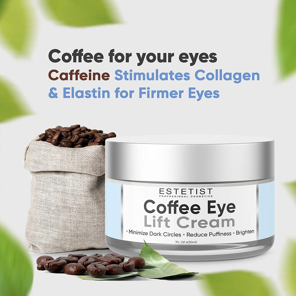Caffeine Infused Coffee Eye Lift Cream - Reduces Puffiness, Brightens Dark Circles, & Firms Under Eye Bags - Anti Aging, Wrinkle Fighting Skin Treatment