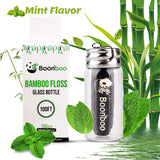 Boonboo Dental Floss | 100FT Bamboo Fiber & Mint Flavor | Glass Bottle & Cutting Lid | Biodegradable & Sustainable | Plastic- Free
