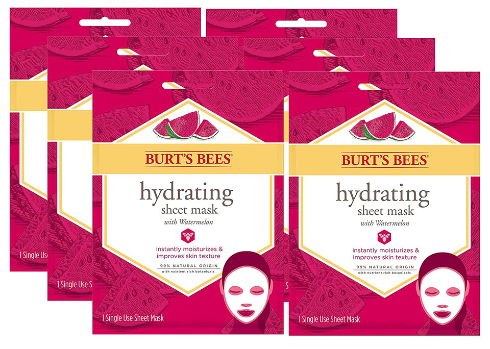 Burt’s Bees Hydrating Facial Sheet Mask with Watermelon, Single Use Sheet Mask, 6 Count (Package May Vary)