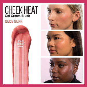 Maybelline Cheek Heat Gel-Cream Blush Makeup, Lightweight, Breathable Feel, Sheer Flush Of Color, Natural-Looking, Dewy Finish, Oil-Free, Nude Burn, 0.27 Fl Oz