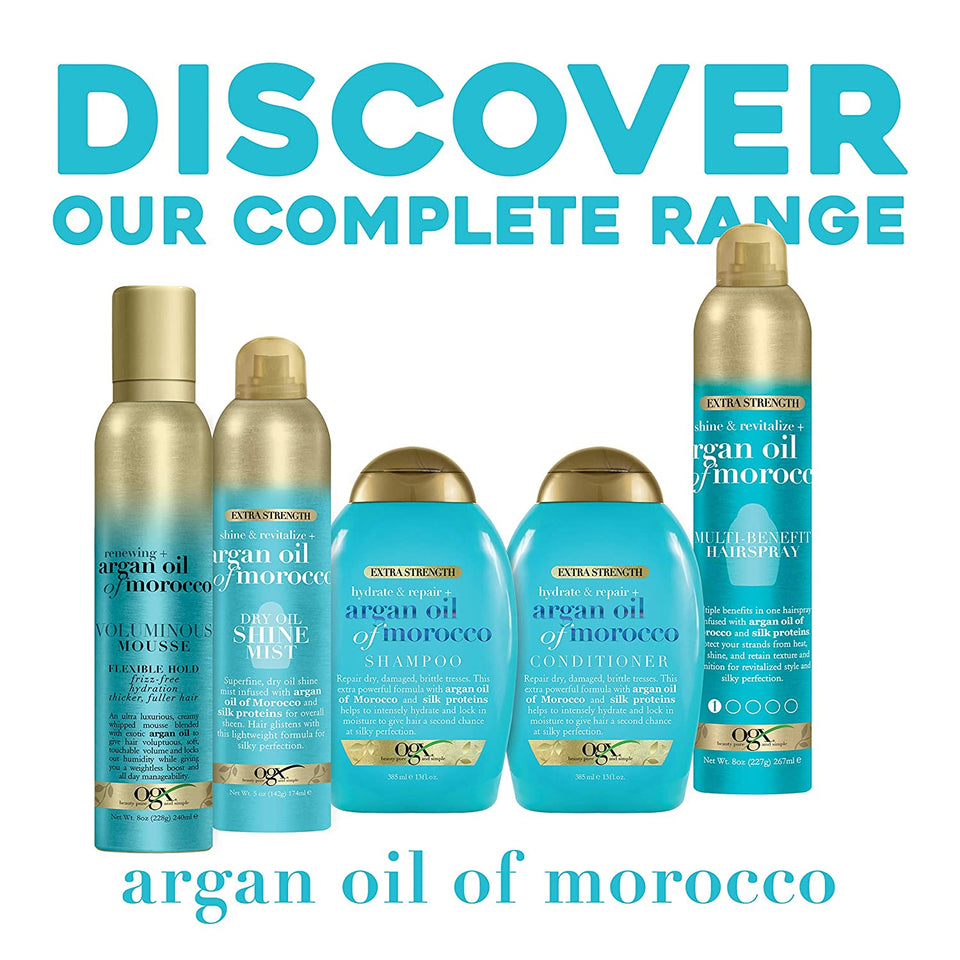 OGX Revitalize + Argan Shine Extra Strength Dry Oil Conditioning Mist with Argan Oil & Silk Proteins, Light Nourishing Hair Treatment to Soften Hair & Add Luminous Shine, 5 Oz