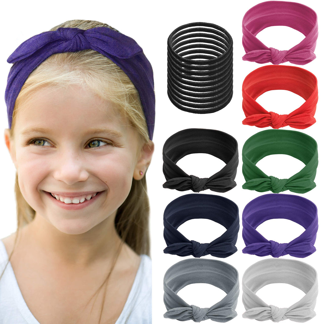 ShameOnJane 8 pack of Colorful Headbands for Girls, Girls Headbands - Removable Bow - Cute Hair Accessories for Girls with 10 Extra Hair Elastics (Bow)