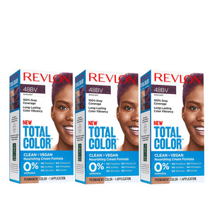 Revlon Total Color Permanent Hair Color, Clean and Vegan, 100% Gray Coverage Hair Dye, 48 Burgundy, 10.2 oz (Pack of 3)