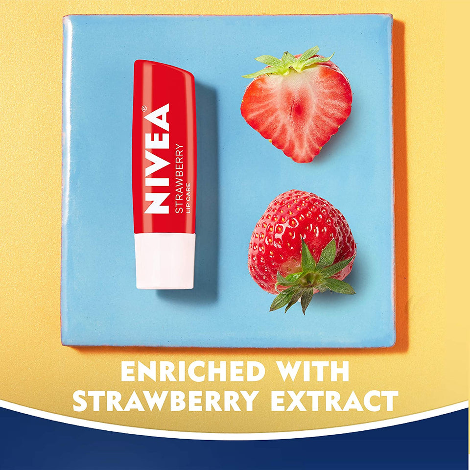 NIVEA Strawberry Lip Care - Tinted Lip Balm for Beautiful, Soft Lips - Pack of 4