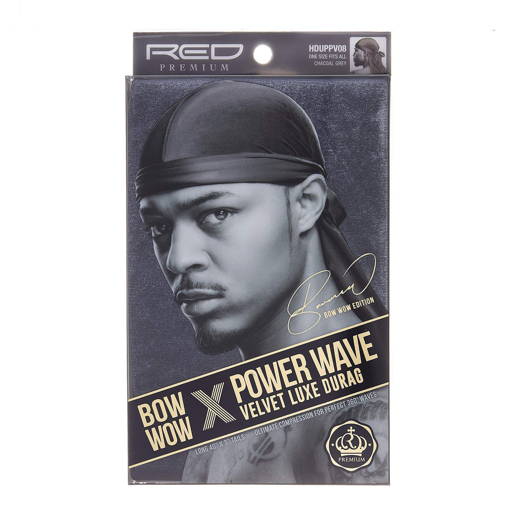 KISS RED Premium Bow Wow Power Wave Velvet Luxe Durag (HDUPPV08 - Chacoal Grey)