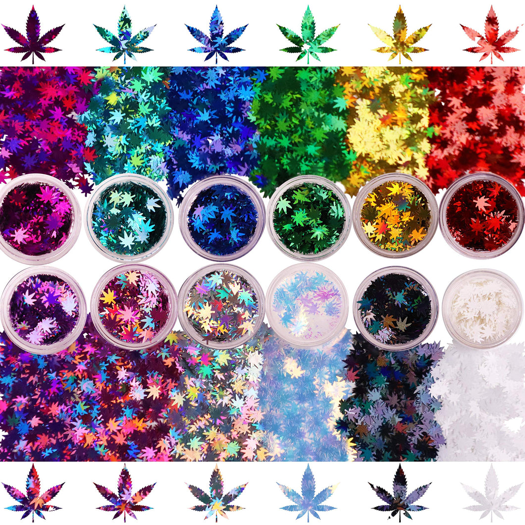 Multicolored - Leaf Glitter - Sample Pack - Solvent Resistant & Cosmetic Grade - Festival Rave Makeup Face Body Nails Resin Arts & Crafts - Weed, Pot