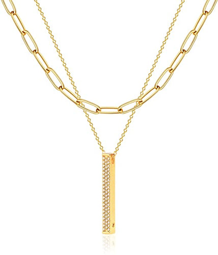 Layered Heart Necklace Pendant Handmade 18k Gold Plated Dainty Gold Choker Arrow Bar Layering Long Necklace for Women