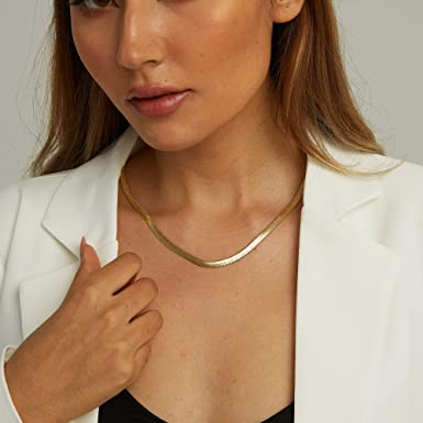 14K Gold/Silver Plated Snake Chain Necklace Herringbone Necklace Gold Choker Necklaces for Women