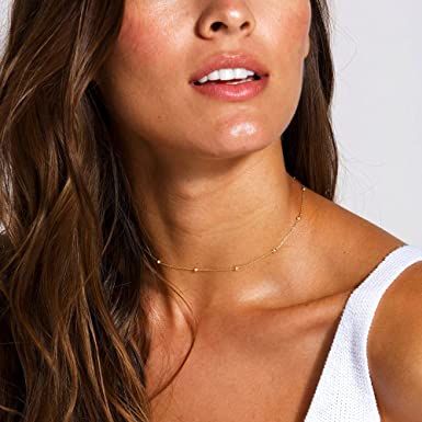 14k Gold Plated Necklace Dainty Pearl Choker Chain Link Chunky Minimalist Simple Necklace Jewelry Gift for Women